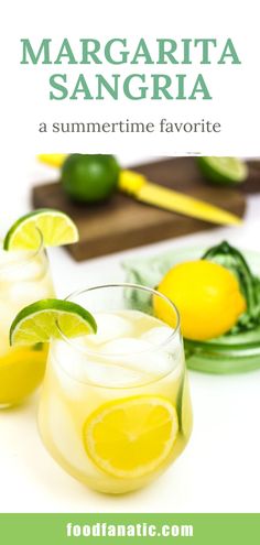 two glasses filled with lemonade and limes