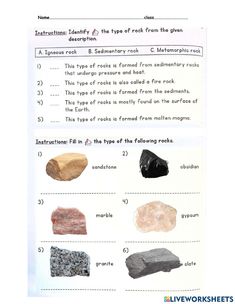 rocks and their names worksheet for kids to learn how to tell the answers