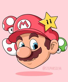 an image of a mario bros character wearing a red hat and star on his head