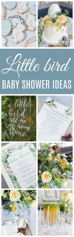 a collage of baby shower pictures with flowers and greenery