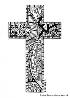 a cross with an abstract design on it and the word jesus written in black ink