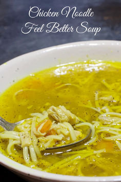 A bowl of chicken noodle soup. Feel Better Soup, Brothy Soup, My Country Table, Chicken Soup Recipes Homemade, Best Chicken Noodle Soup, Homemade Soup Recipe, Dinner Sandwiches, Country Table, Feeling Under The Weather