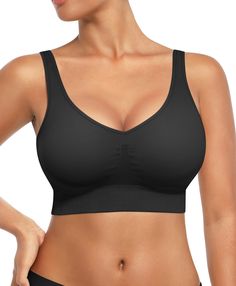 PRICES MAY VARY. COMFORT SOFT BRA: This seamless bra is crafted from 95% Nylon+5%Spandex, smooth, soft and powerful. Double layered chest front and back, inner side has woven chest support and tight tissue to increase compression force, which can prevent sagging of the breasts. With the steel bone support of 2 sides, which can hide your accessory breasts. Especially for busty women. Reinforced underband keep stable to support your breasts.Let this wirefree comfort to be a part of your life! DEEP V-NECK WIRELESS BRALETTES: Our push up bra adopts a stylish deep V-neck design, which can show charming collarbones and shoulders and neck. And can gather and lift the breasts and set off the breast line, to make your breasts more upright, round and shaped and perfectly shape your breasts. Keep you Ddd Bra, Deep V Bra, Posture Bra, Sleep Bra, Free Bra, Bras For Women, Best Bras, Soft Bra, Everyday Bra