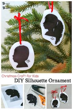 christmas crafts for kids with silhouettes on them and the words diy silhouette ornament