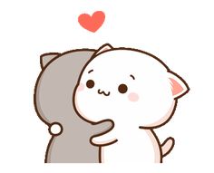 a cartoon cat hugging another cat with a heart above its head on a white background