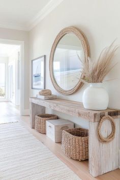 Beach Theme Shelves, Beachy Rustic Decor, Coastal Chic Entryway, Modern Minimalist Coastal Decor, Hamptons Bathroom Ideas Coastal Style, Coastal Living Kitchen Ideas, Coastal Shelving Ideas, Coastal Accessories Decorating Ideas, Modern Coastal Office Interior Design