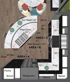 an overhead view of a living room and dining area with the floor plan labeled below