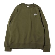 Green Nike Hoodie Outfit, Nike Sporty Sweatshirt, Outdoor Crew Neck Sweatshirt In Athleisure Style, Sporty Khaki Sweatshirt For Winter, Casual Khaki Sweatshirt For Outdoor, Nike Sportswear Sweatshirt For Outdoor, Sportswear Crew Sweatshirt For Sports Season, Green Sportswear Fleece Sweats, Crew Neck Sportswear Sweatshirt For Sports Season