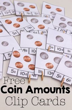 free coin amounts clip cards for kids to practice counting and adding them to the coins