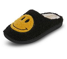 With its durable outsole, fun smiley face, and cozy faux-fur lining, this cheerful slipper is a perfect fit whether you're lounging on the sofa or heading out to the backyard hammock. From Floopi. Smiley Face House Slippers, Black Smiley Face Slippers, Yellow Smiley Slippers, Yellow Smiley Face Slippers, Fun Multicolor Non-slip Slippers, Backyard Hammock, Clog Slippers, Sleepwear & Loungewear, Slide Slipper