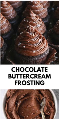 chocolate buttercream frosting in a white bowl