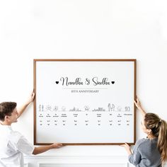 "Personalized love story timeline wall art that is made with one continuous line drawings. All icons will be linked with one continuous line, giving this piece of art a special meaning that the story still continues... This makes a perfect gift for your wedding, anniversary, for couples, your love story, your home timeline, etc.  How to Order  In the drop-down menu, please choose whether you would like a \"PRINT-READY FILE\" or a 'PHYSICAL PRINT\" that will be shipped to you.  Please also choose Love Story Timeline Wedding, Relationship Timeline Wedding, Couple Timeline, Timeline Wall, Story Timeline, 9 Year Anniversary, Timeline Wedding, Chemistry Worksheets, 10 Year Anniversary Gift