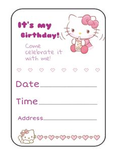 a hello kitty birthday card with the words, it's my birthday come celebrate it with me