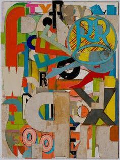 an abstract painting with letters and numbers