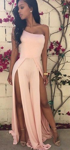 ♡ @xopatriciaaa ♛ Selena Jumpsuit, Pink Plain, Chiffon Prom Dress, Beauty And Fashion, Mode Inspiration, Sleeveless Maxi Dress, Look Chic