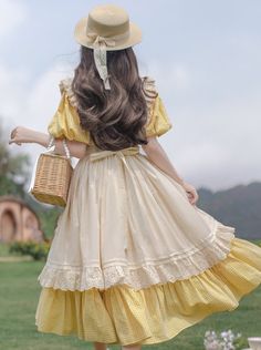 ❤Retro girly yellow dress + apron + ribbon❤︎
⚠Please allow 30 days for shipping. Yellow Dresses Aesthetic, Yellow Aesthetic Fashion, Yellow Picnic Dress, Yellow Aesthetic Outfit, Cottage Dresses, Cottage Dress, Dress Apron, Modesty Outfits, Picnic Dress