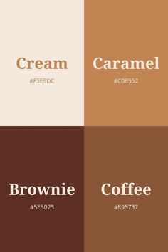 four different logos with the words caramel, brownie and coffee on them are shown