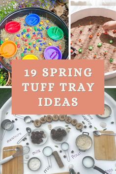 spring tuff tray ideas for toddlers to make with their hands and spoons