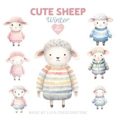 the cute sheep is wearing different sweaters