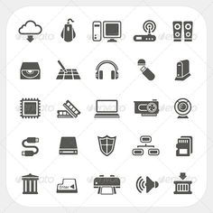 black and white icon set of electronic devices