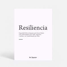 a white card with the words resilicia written in black on it and an image of