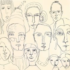 a drawing of many different faces with one being in the middle and one on the bottom