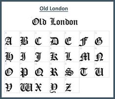 an old london alphabet is shown in black and white, with the letters on it