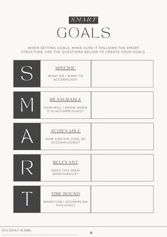 the goal sheet is shown in black and white, with text that reads smart start