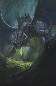 a painting of a dragon with red eyes