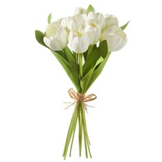 a bouquet of white tulips tied with twine