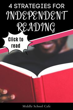 a person reading a red book with the title, 4 stages for independent reading click to read