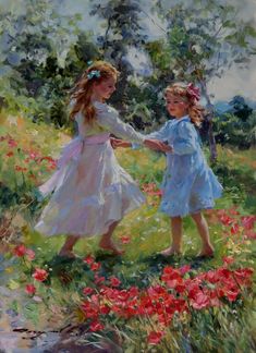 Konstantin Razumov, Finger Paint Art, Girls Holding Hands, Beach Canvas Art, Canvas Art Projects, Russian Painting, Cute Canvas, Textured Canvas Art, Poppy Field