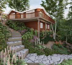 an artist's rendering of a house in the woods