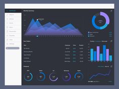 the dashboard screen is showing graphs and data on it's side, including pies