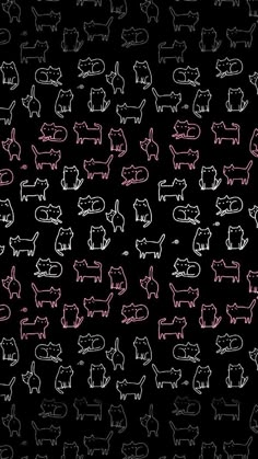 a black background with pink and white cats on it's sides, all in different colors