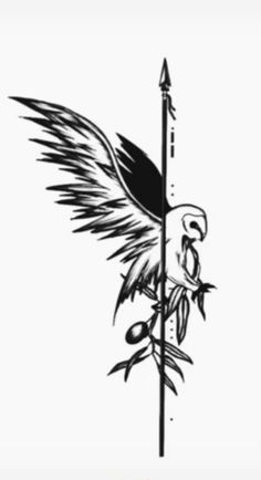 a drawing of an arrow with wings on it