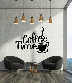 a coffee time wall decal with two chairs and a table