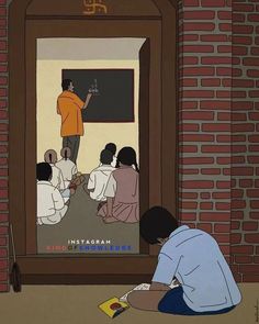 a man writing on a blackboard in front of a group of children