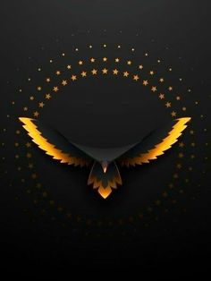 a black background with gold stars and an eagle's wings in the shape of a circle