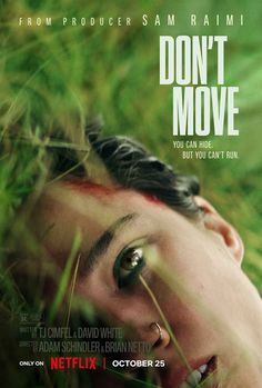 the movie poster for don't move with a woman peeking out from her face