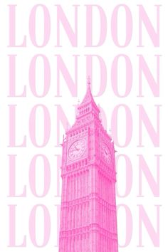 the big ben clock tower towering over the city of london, england in pink and white