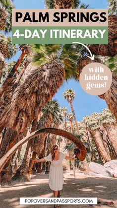 palm trees with text overlay that says palm springs 4 - day itinerary