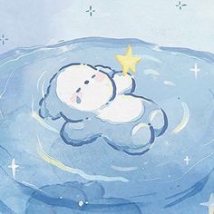 a baby is floating in the water with a star