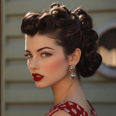 40 Pin Up Hairstyles for Vintage Enthusiasts - My Blog 1940 Women Hairstyles, Womens 1950's Hairstyles, Vintage Hollywood Glamour Makeup, Pin Up Hairstyles For Long Hair, 50s Hairstyles For Long Hair 1950s, 50s Makeup And Hair, Pinup Updo, Jaclyn Hill Volume 2, Pin Up Girl Hairstyles