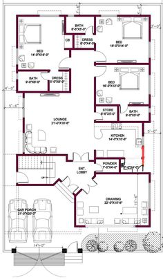 a floor plan for a house with three bedroom and an attached living room, including the kitchen