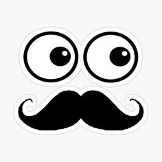 a black and white mustache with eyes sticker