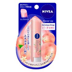 Kao nivea Flavor Lip  Delicious Drop Peach Scent  Country of origin Japan NEW Description Contains a scented drop containing vanilla scent The carefully selected peach scent and the vanilla scent accentuate afterwards to give your lips a moist and fresh lips. Contains moisturizing ingredients (olive oil, plant squalane) derived from fruits. We adopted a drop type container. It is easy to hold and even the corners of the mouth are easy to apply. Protects lips from ultraviolet rays. Contains UV cu Nivea Lip Balm, Peach Lip Balm, Flavor Drops, Lip Balm Collection, Peach Lips, Vanilla Flavor, Flavored Lip Balm, Lip Smackers, Vanilla Scent