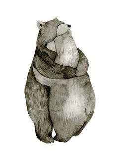 a drawing of a bear holding another bear's back with its arms wrapped around it