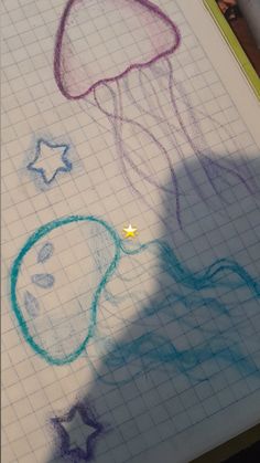 a child's drawing of a jellyfish and stars