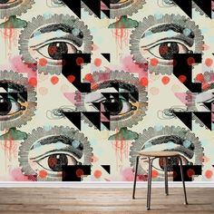 a wallpaper with an eye and geometric shapes